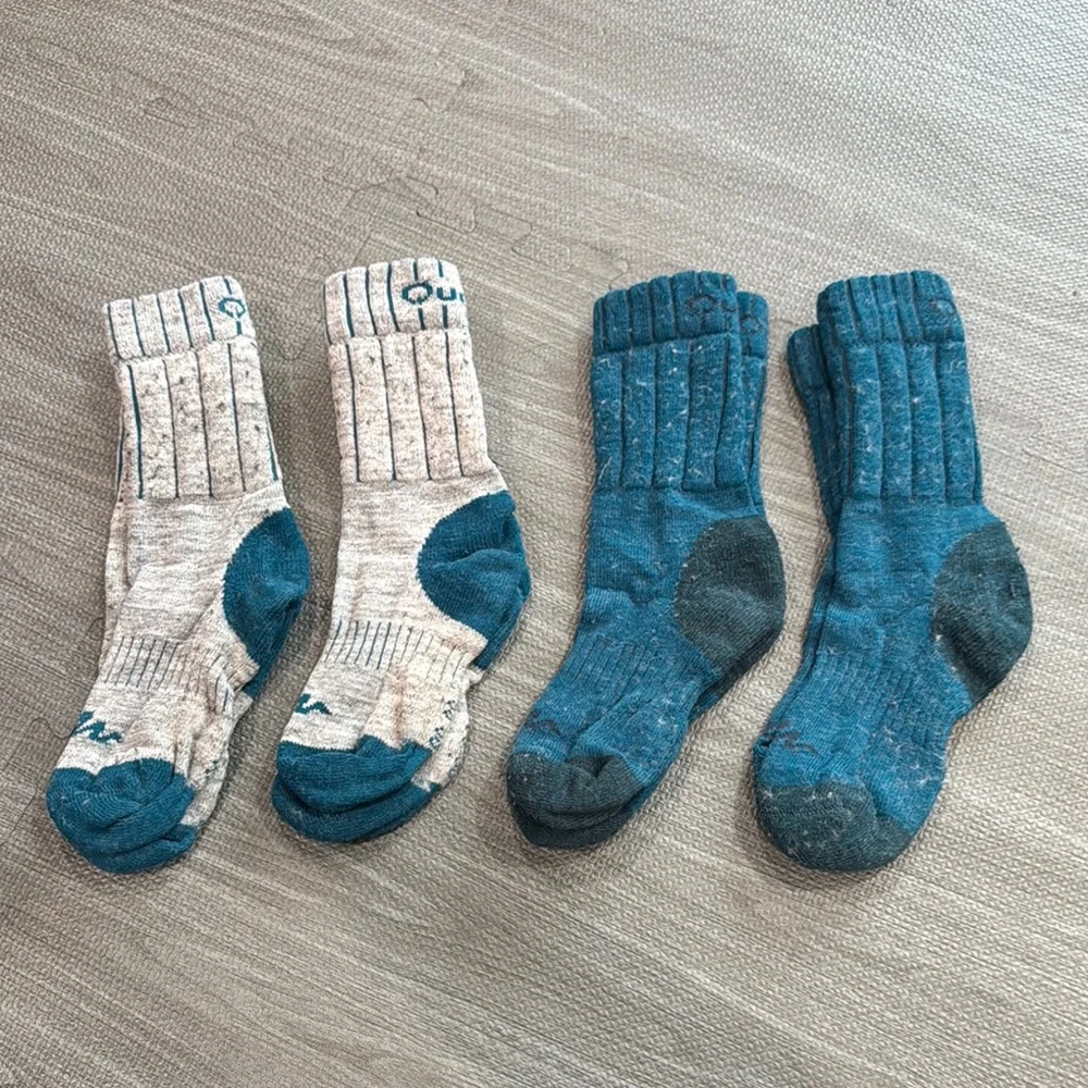 Women’s gray and teal WOOL socks.